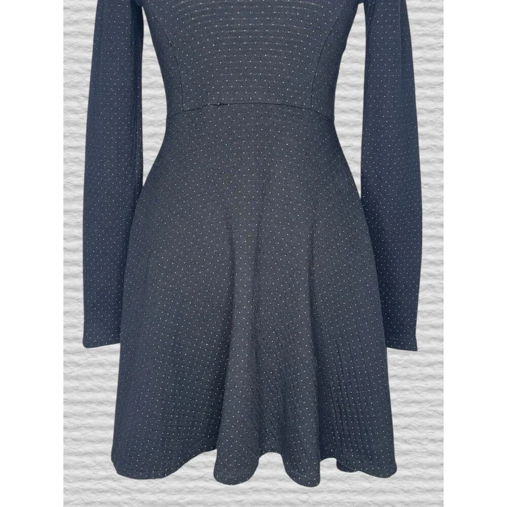 Free People Polka Dot Fit & Flare Mini Dress Size XS Black Mix Media Back Detail